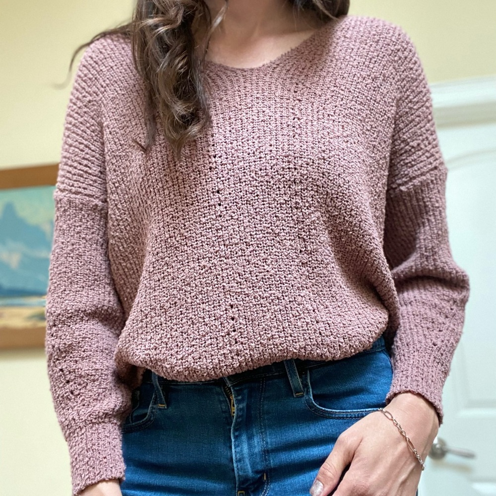 Dreamers Pink V-Neck Sweater Relaxed Fit - Picture 4 of 5